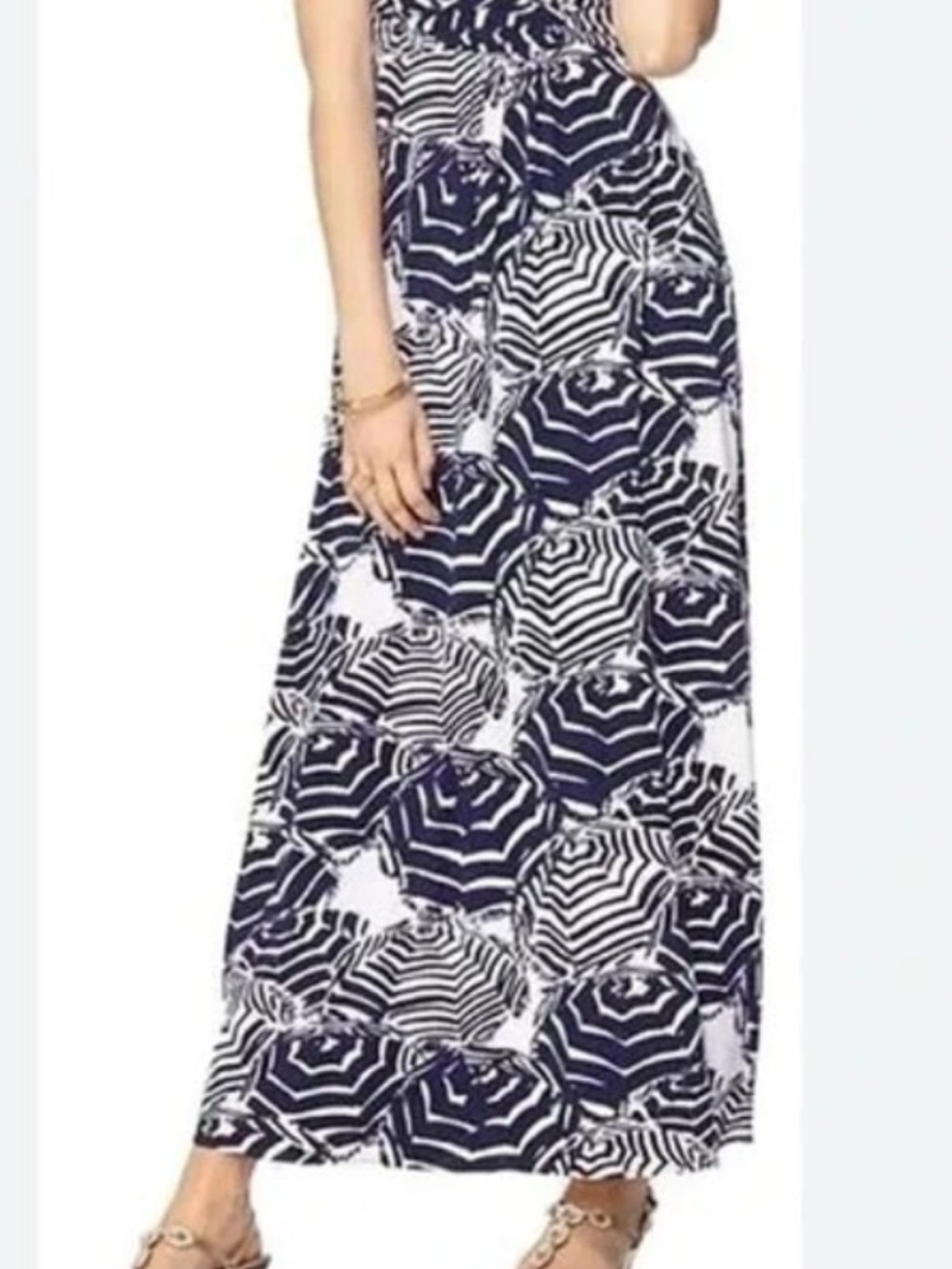 Lilly Pulitzer Maxi Dress Navy White Umbrella Print Sleeveless V Neck Size M